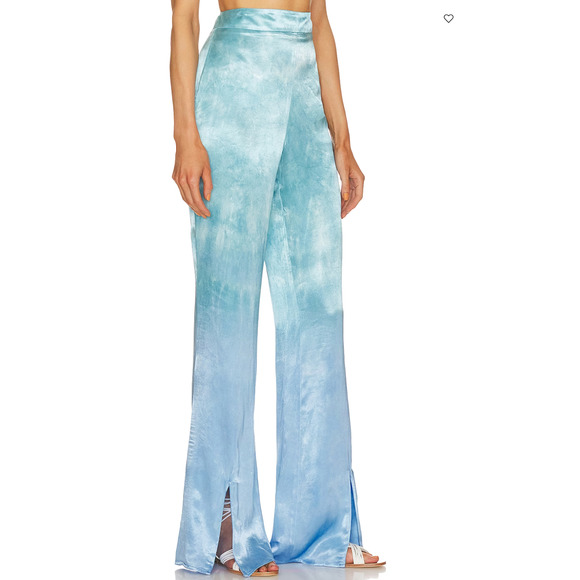 Rays for Days Blue Satin Split Hem Flare Pants XS 70s Retro Festival Ombre $139 - Picture 2 of 11
